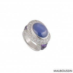 Mauboussin White Gold Diamond, Sapphire and Amethyst Ring